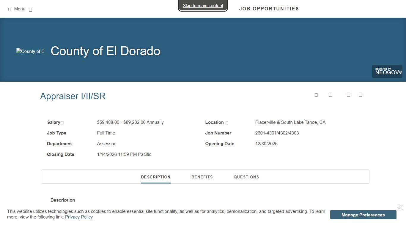 Job Opportunities County of El Dorado